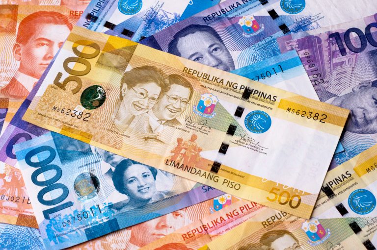 Philippine peso banknotes in several denominations