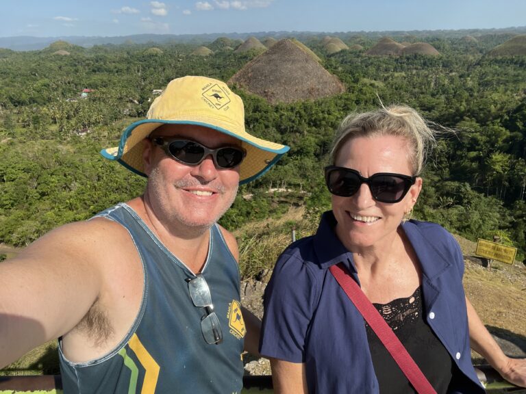 Dezza and a friend at the Chocolate Hills lookout in Carmen, Bohol