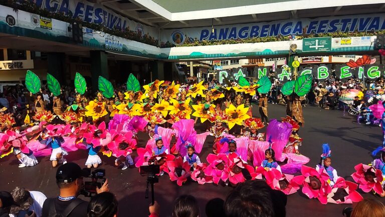 Colourful floral floats and performers at the Panagbenga Parade in Baguio City, 2024