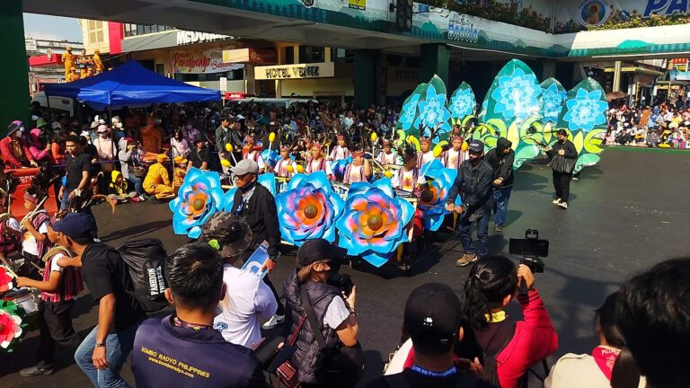 Performers in flower-themed costumes at the Panagbenga Festival Parade, Baguio City, 2024