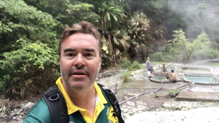 Dezza in front of the thermal pools at Baslay Hot Springs, Dauin
