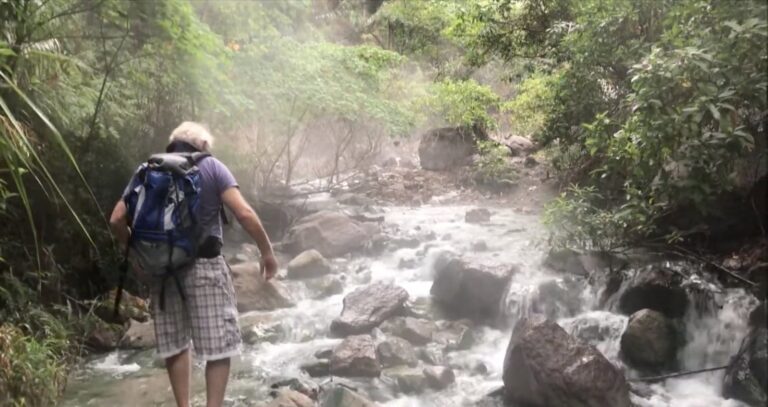 Walking up the steaming stream at Baslay Hot Springs, Dauin
